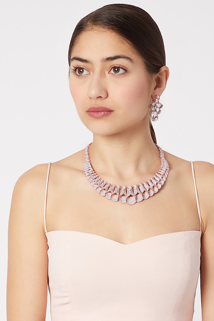 Rose Gold Finish Faux Diamond Necklace Set by Aster at Pernia's Pop Up Shop