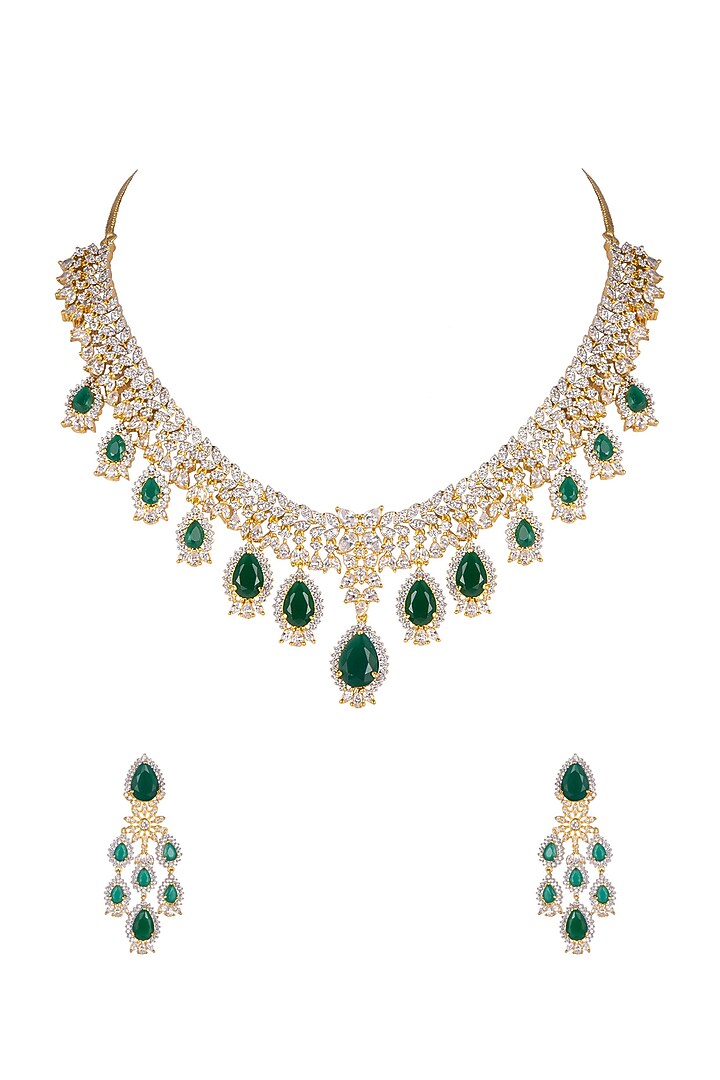 Gold Finish Diamond Necklace Set by Aster at Pernia's Pop Up Shop