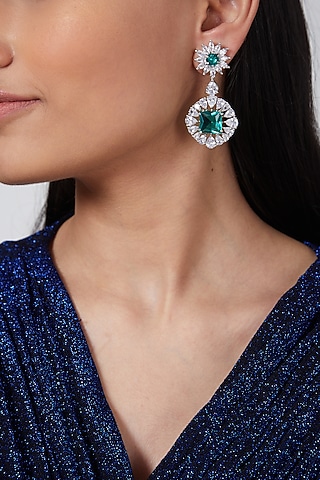 Silver Finish Zircon Dangler Earrings by Aster