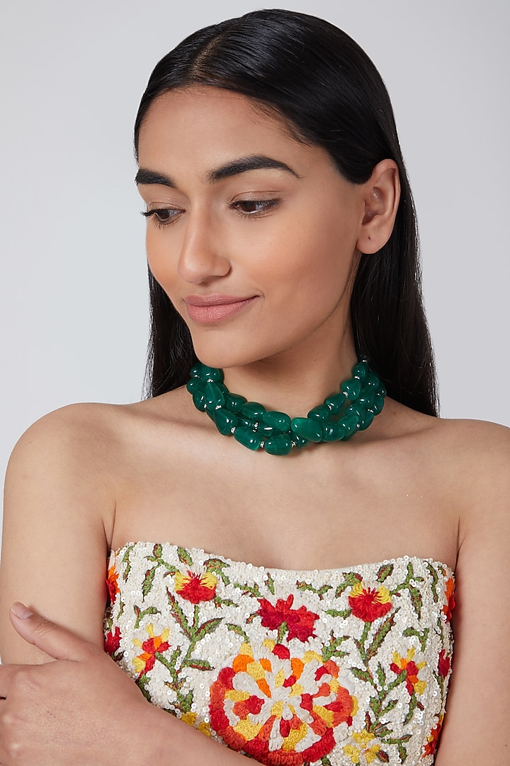 Green Beaded Necklace by Aster