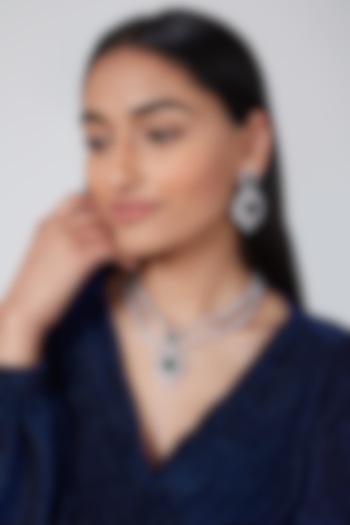 Silver Finish Green Zircon Necklace Set by Aster at Pernia's Pop Up Shop