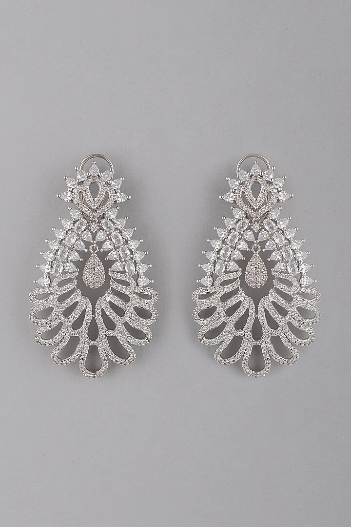 White Finish Zircon Dangler Earrings by Aster at Pernia's Pop Up Shop