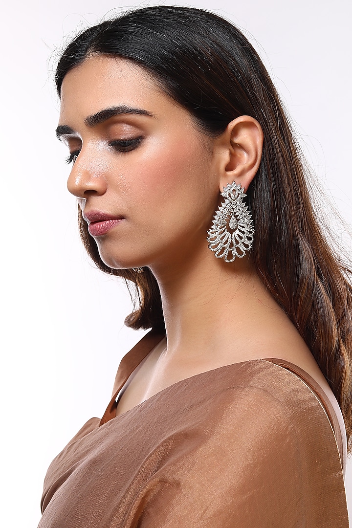 White Finish Zircon Dangler Earrings by Aster at Pernia's Pop Up Shop