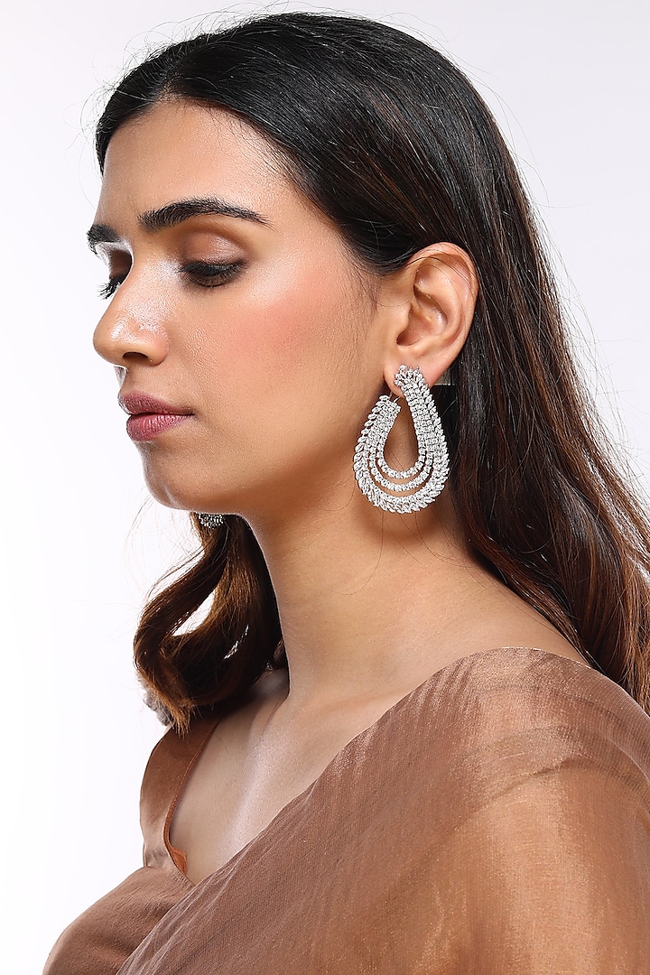 White Finish Faux Diamond Earrings by Aster at Pernia's Pop Up Shop