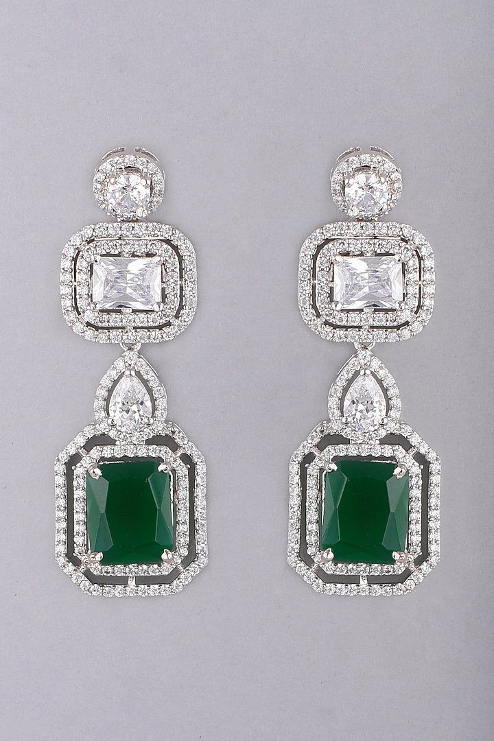 White Finish Emerald Shaped Diamond Earrings by Aster at Pernia's Pop Up Shop