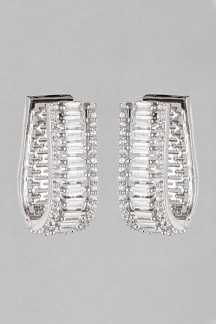 White Finish Hoop Diamond Earrings by Aster at Pernia's Pop Up Shop