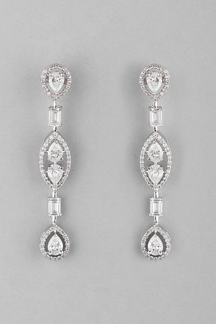 White Finish Dangler Diamond Earrings by Aster at Pernia's Pop Up Shop