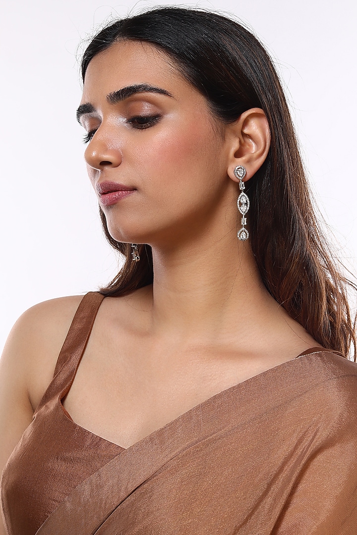 White Finish Dangler Diamond Earrings by Aster at Pernia's Pop Up Shop