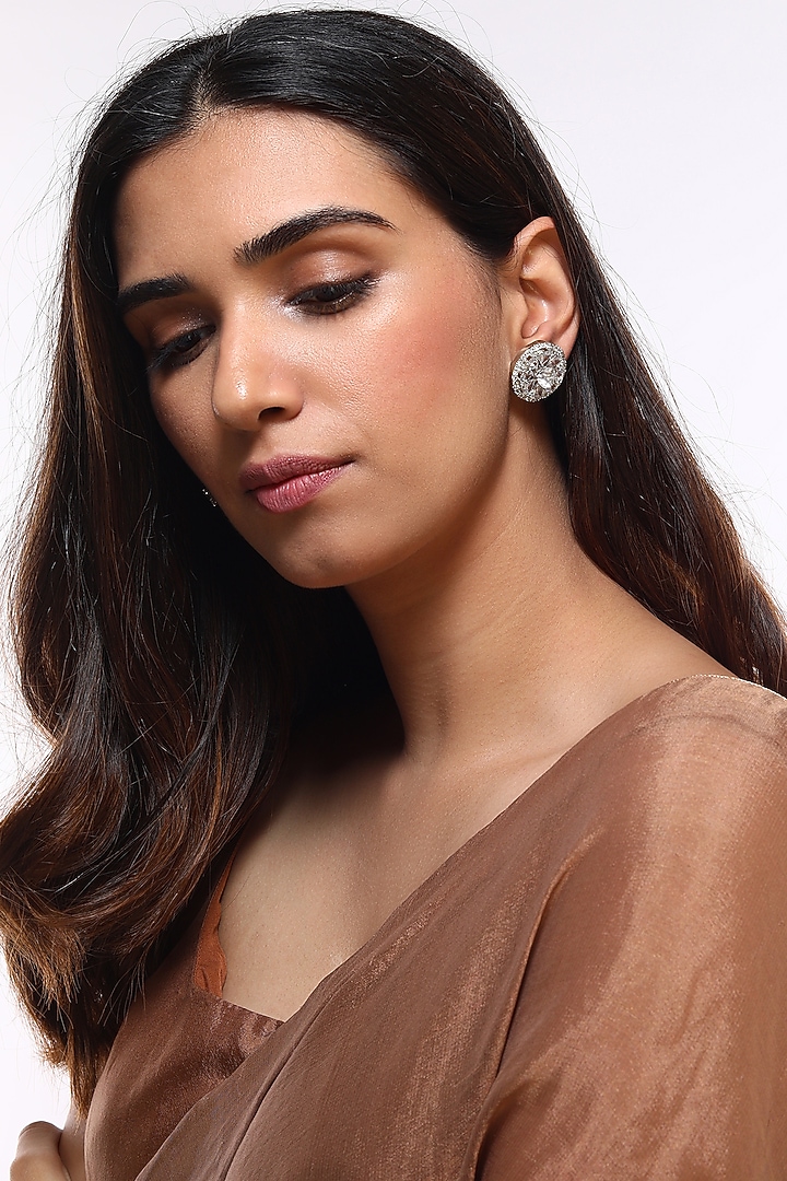 White Finish Stud Faux Diamond Earrings by Aster at Pernia's Pop Up Shop