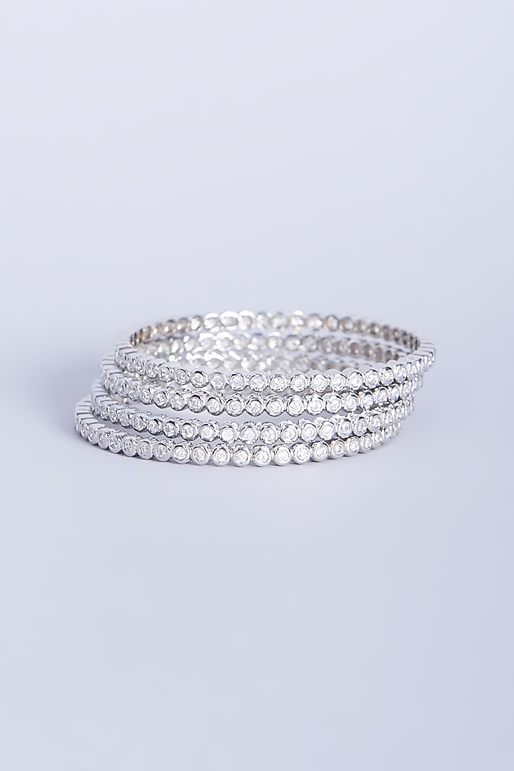 White Finish Zircons Bangles (Set of 4) by Aster at Pernia's Pop Up Shop
