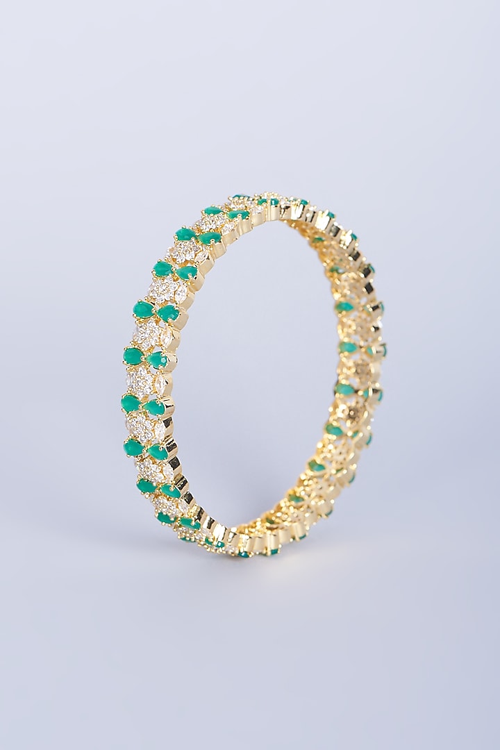 Gold Finish Zircon Bangles (Set of 2) by Aster at Pernia's Pop Up Shop