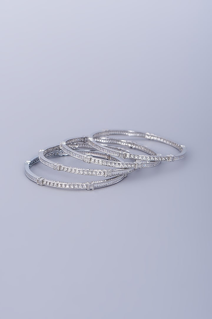 White Finish Zircon Bangles(Set of 4) by Aster at Pernia's Pop Up Shop