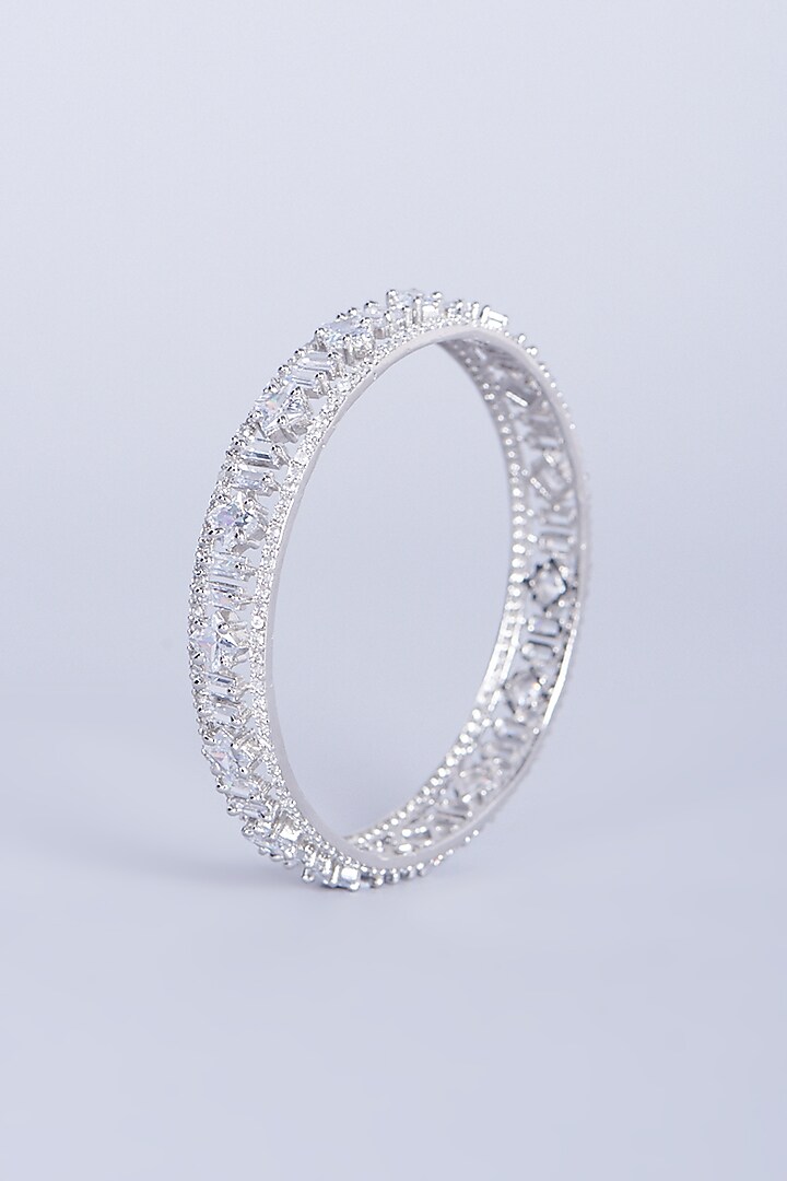 White Finish Zircons & Faux Diamonds Bangles (Set of 2) by Aster at Pernia's Pop Up Shop