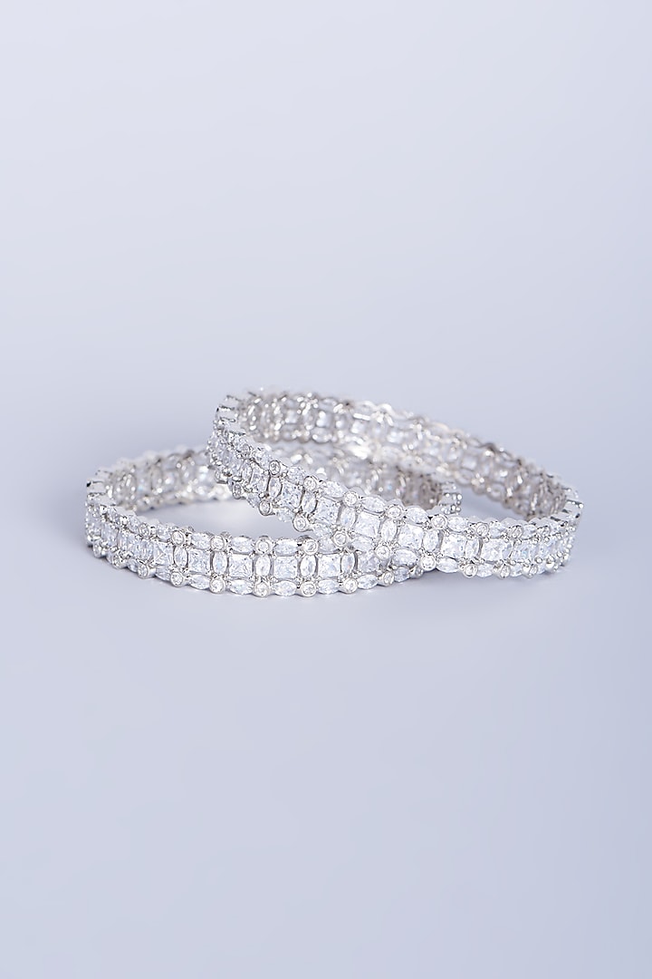White Finish Zircon Bangles(Set of 2) by Aster at Pernia's Pop Up Shop