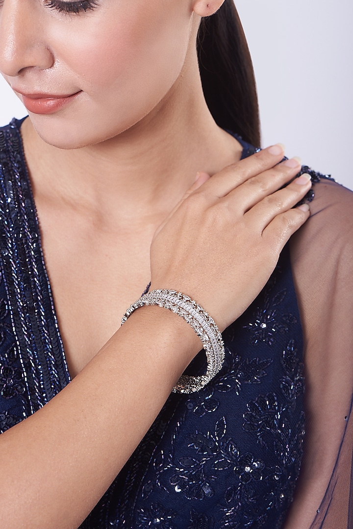 White Finish Zircon Bangle by Aster at Pernia's Pop Up Shop