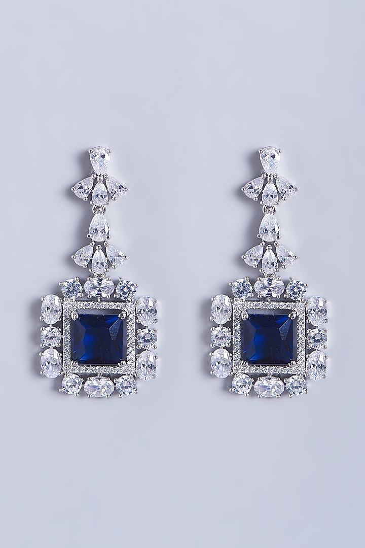 White Finish Faux Diamonds Dangler Earrings by Aster at Pernia's Pop Up Shop