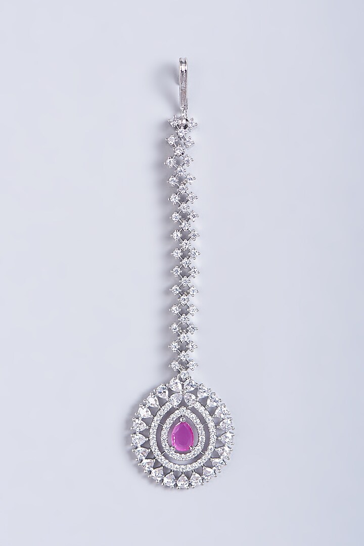 White Finish Faux Diamonds Maang Tikka by Aster at Pernia's Pop Up Shop