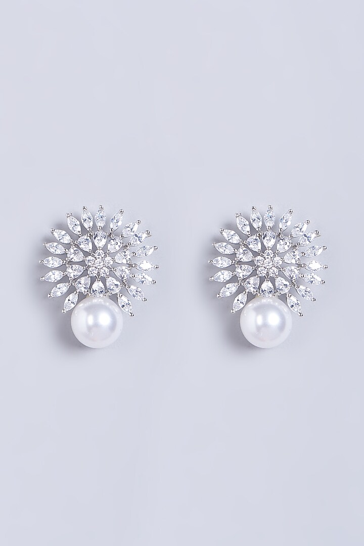 White Finish Pearl Stud Earrings by Aster at Pernia's Pop Up Shop