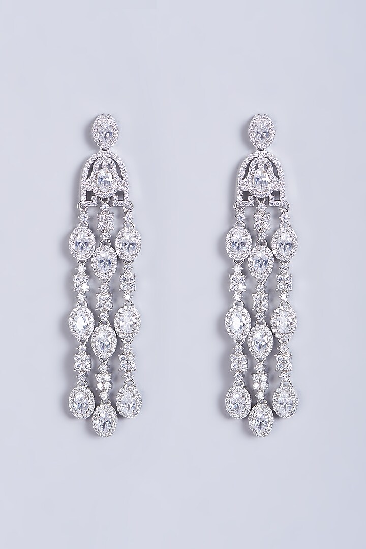 White Finish Faux Diamonds Dangler Earrings In Mixed Metal by Aster at Pernia's Pop Up Shop