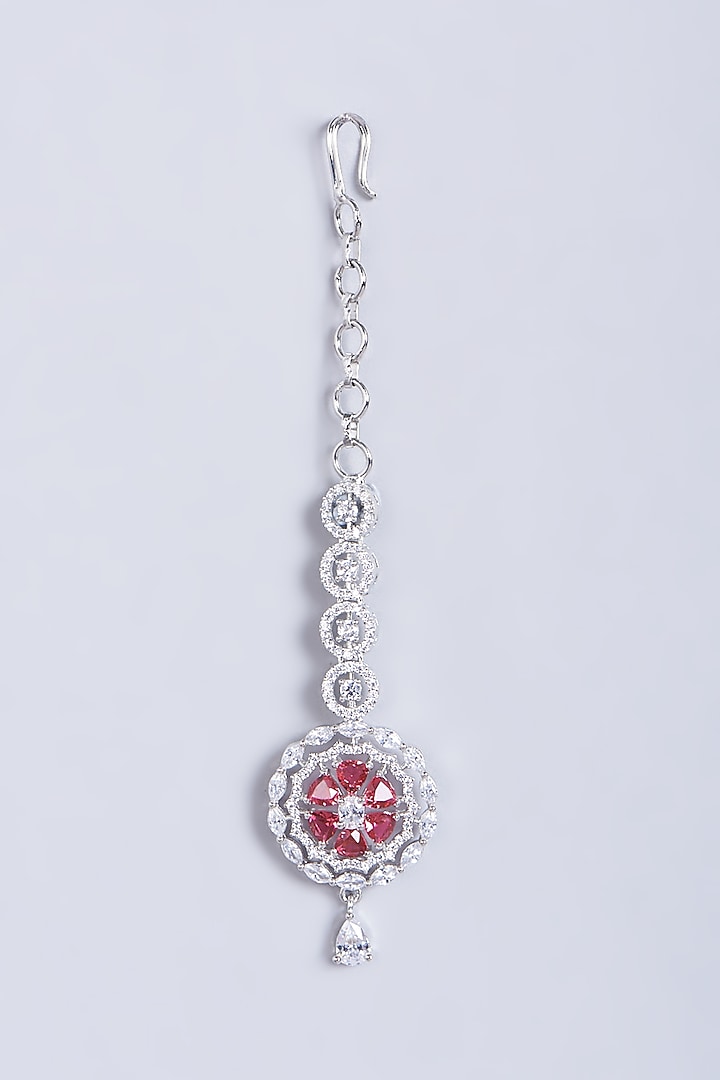White Finish Mixed Metal Faux Diamonds MaangTikka by Aster at Pernia's Pop Up Shop