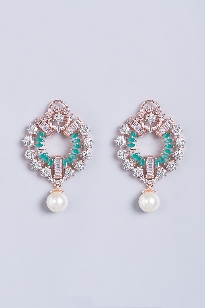 Rose Gold Finish Faux Diamonds Stud Earrings by Aster at Pernia's Pop Up Shop