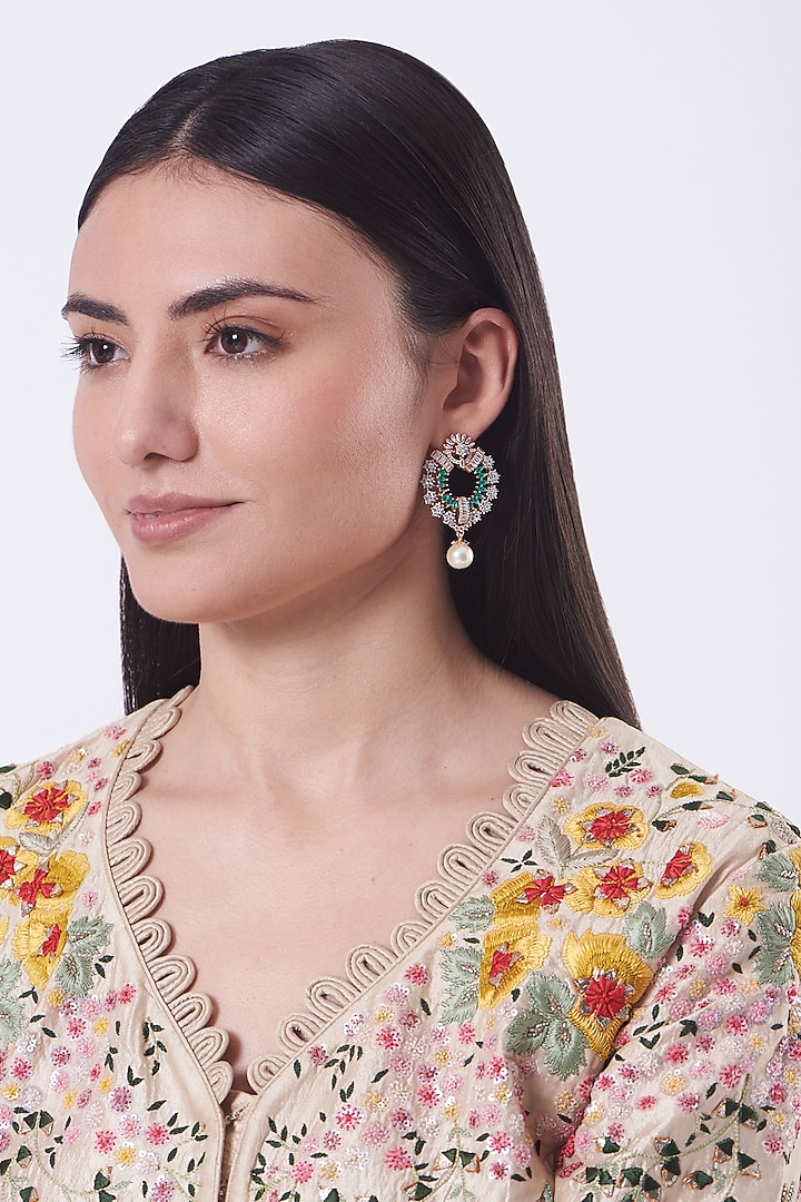 Rose Gold Finish Faux Diamonds Stud Earrings by Aster at Pernia's Pop Up Shop