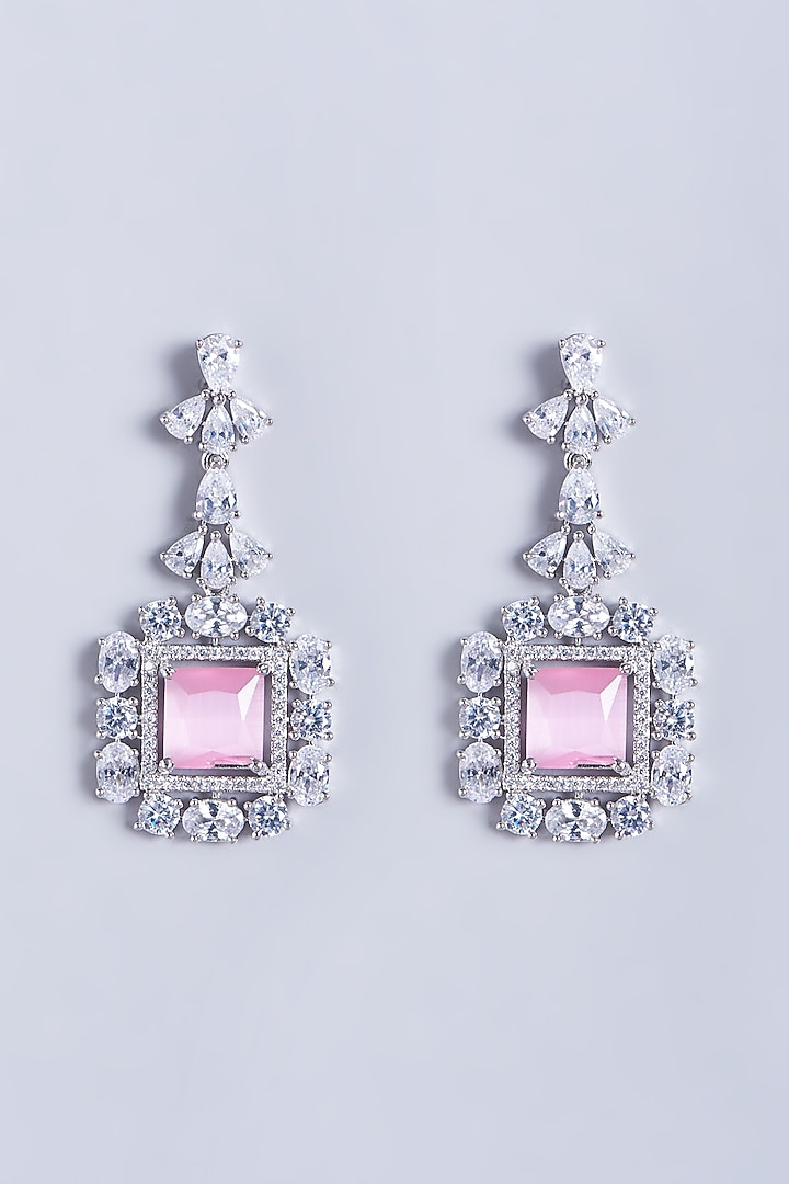 White Finish Faux Diamonds Earrings by Aster at Pernia's Pop Up Shop