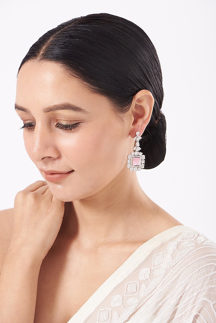 White Finish Faux Diamonds Earrings by Aster at Pernia's Pop Up Shop