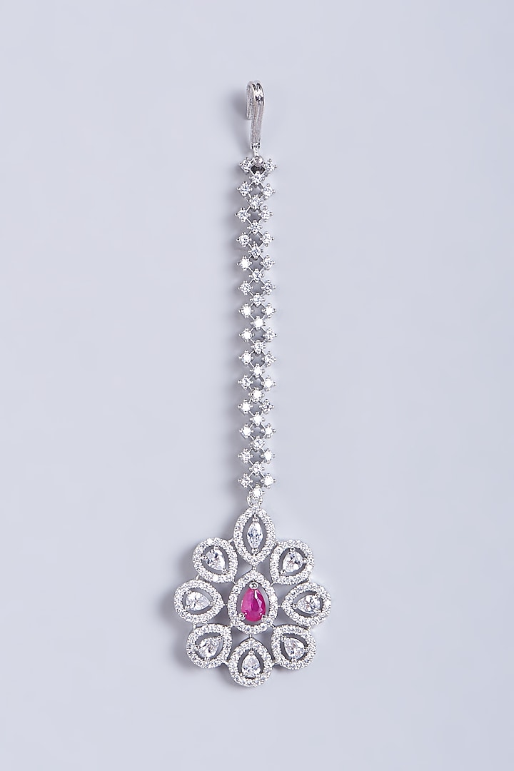 White Finish Faux Diamonds & Zircons Maang Tikka by Aster at Pernia's Pop Up Shop