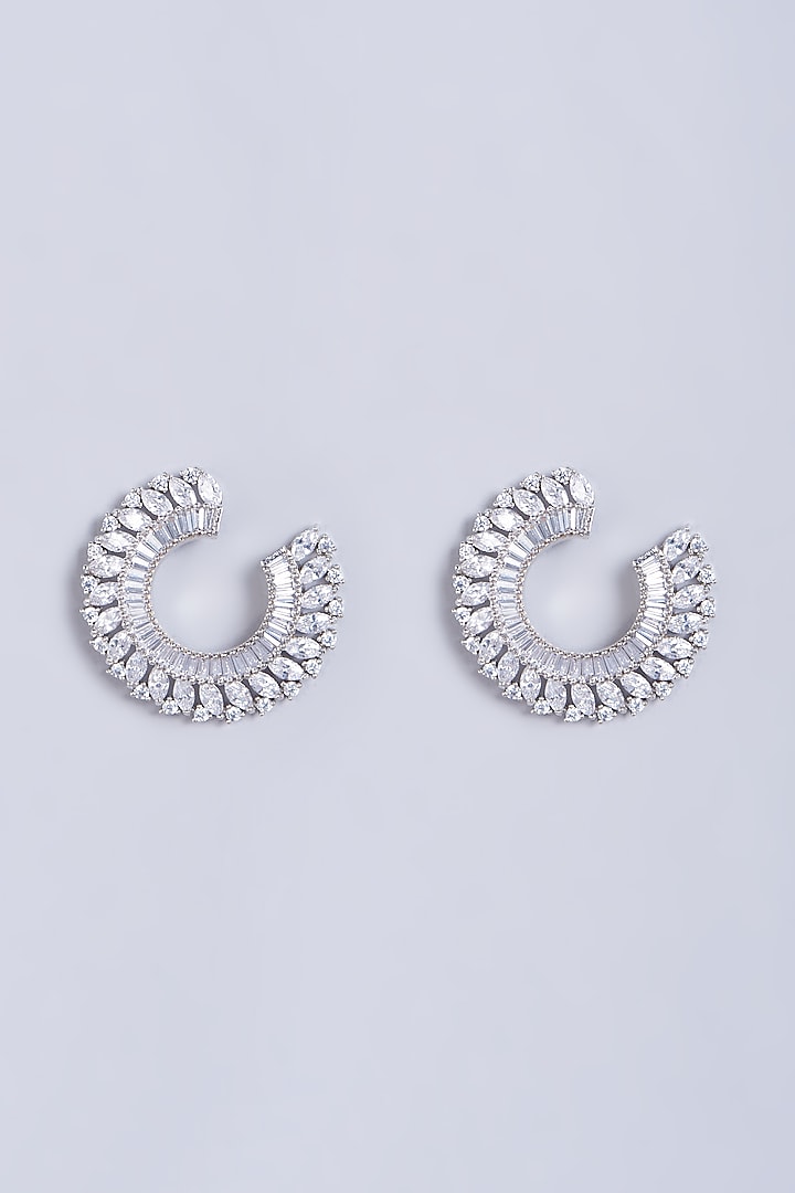 White Finish Stud Earrings With Faux Diamonds by Aster at Pernia's Pop Up Shop