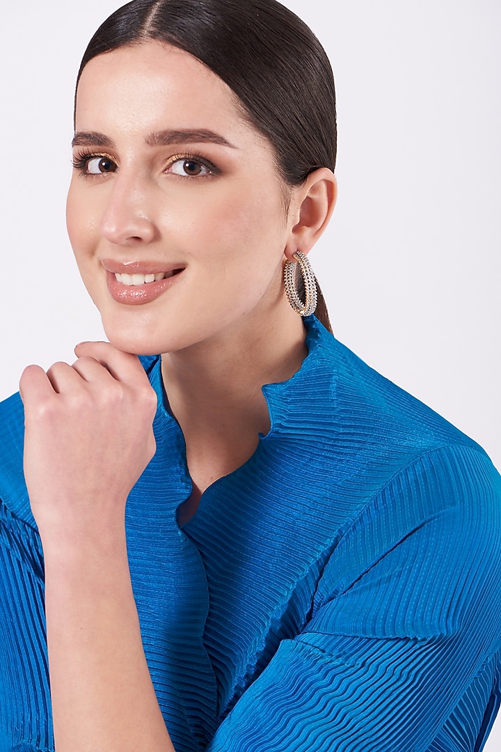 Gold Finish Faux Diamonds Hoop Earrings by Aster at Pernia's Pop Up Shop