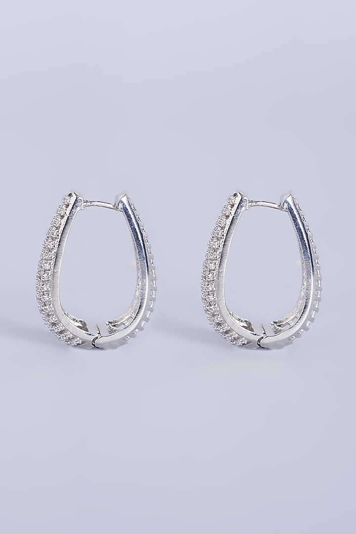White Finish Zircons & Faux Diamonds Hoop Earrings by Aster at Pernia's Pop Up Shop