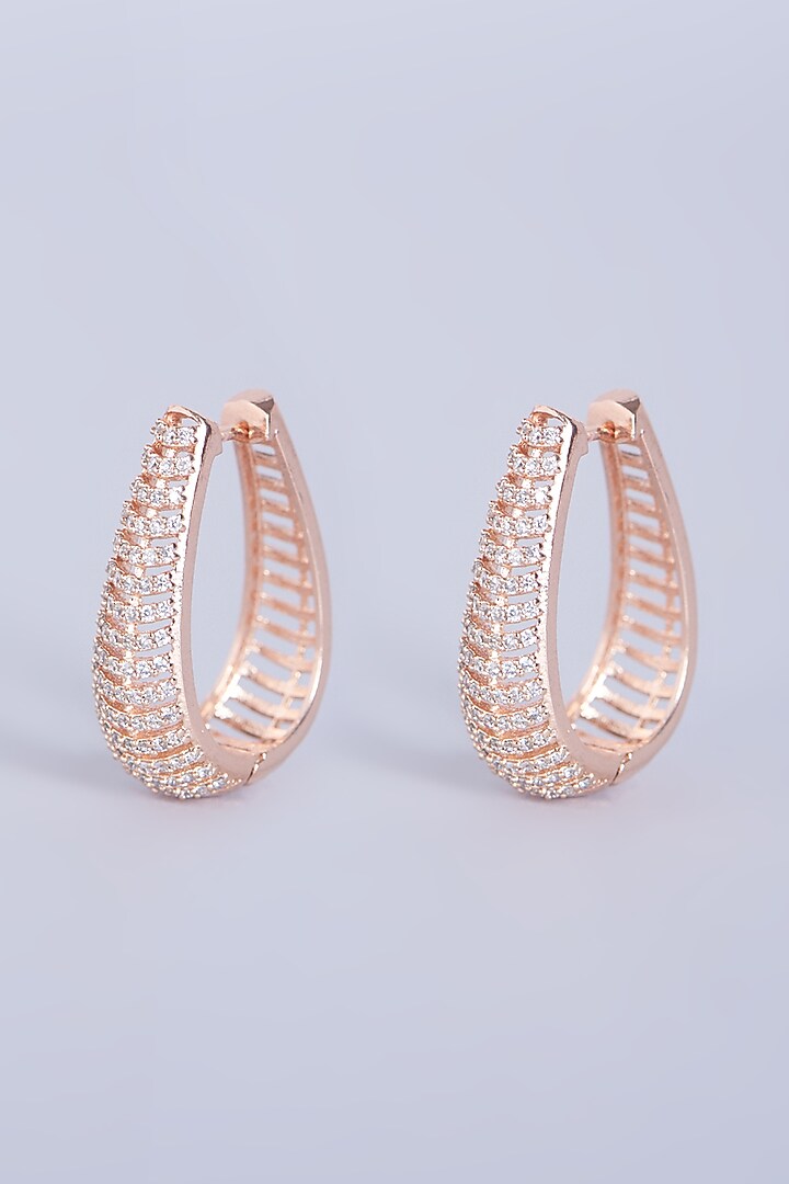 Rose Gold Finish Faux Diamonds Hoop Earrings by Aster at Pernia's Pop Up Shop