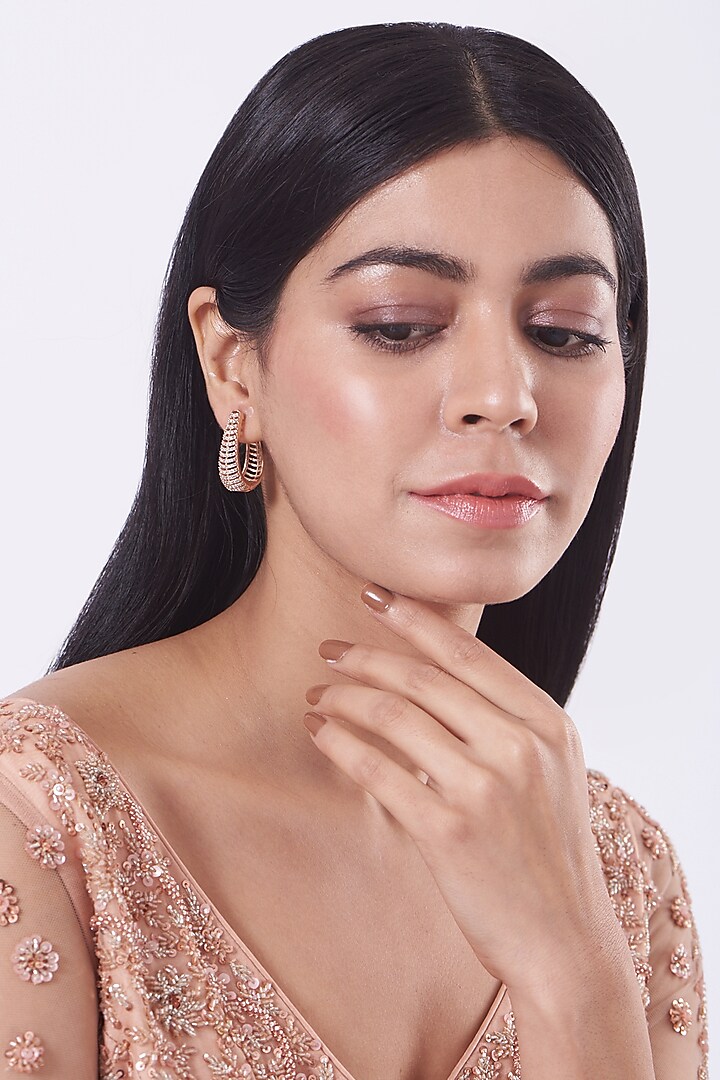Rose Gold Finish Faux Diamonds Hoop Earrings by Aster at Pernia's Pop Up Shop