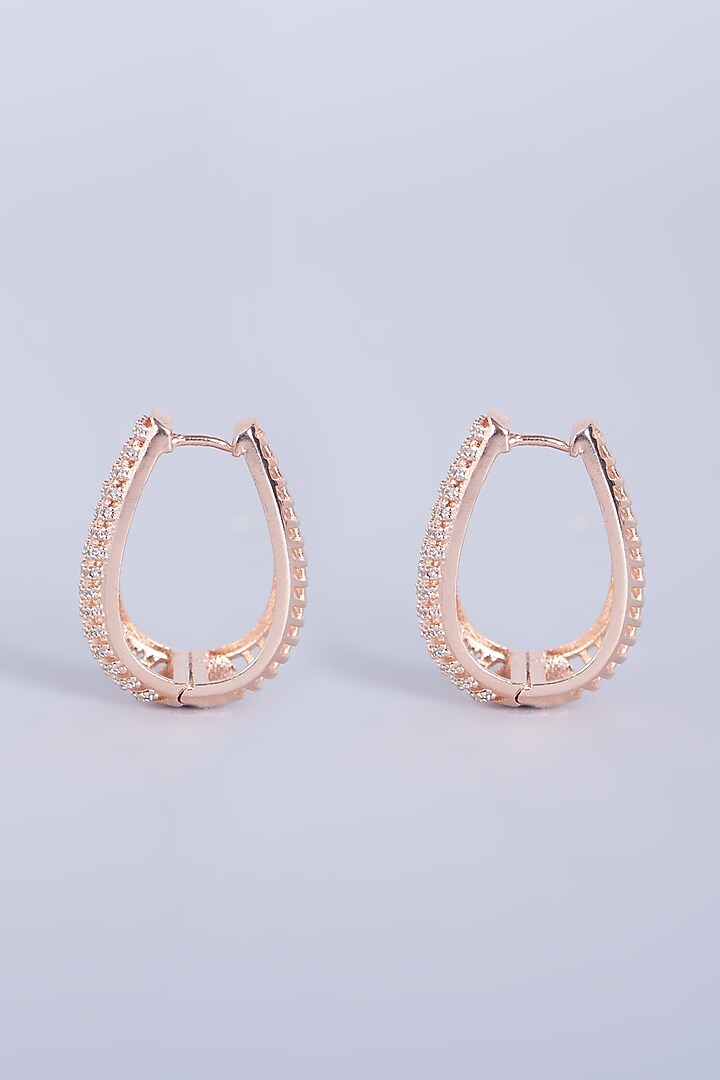 Rose Gold Finish Faux Diamonds Hoop Earrings by Aster at Pernia's Pop Up Shop