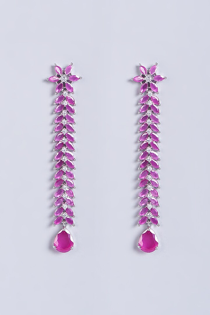 White Finish Red Faux Diamonds Dangler Earrings by Aster at Pernia's Pop Up Shop