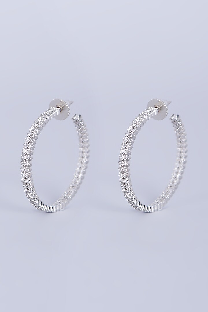 White Finish Faux Diamonds Hoop Earrings by Aster at Pernia's Pop Up Shop