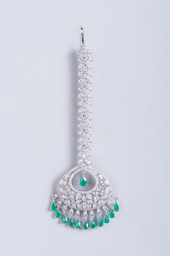 White Finish Faux Diamonds Maang Tikka by Aster at Pernia's Pop Up Shop