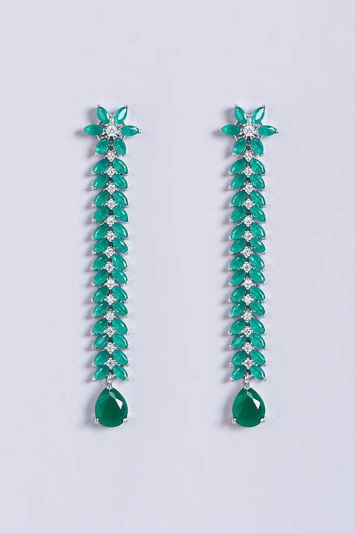 White Finish Green Faux Diamonds Dangler Earrings by Aster at Pernia's Pop Up Shop