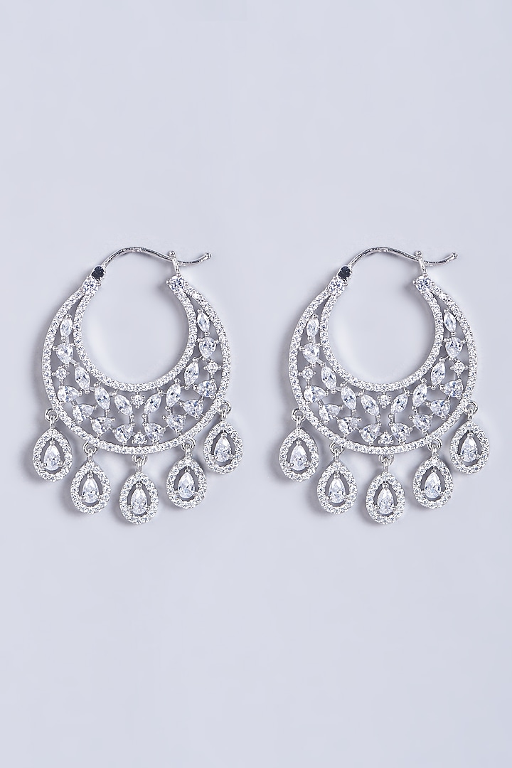 White Finish Faux Diamonds Chandbali Earrings by Aster at Pernia's Pop Up Shop