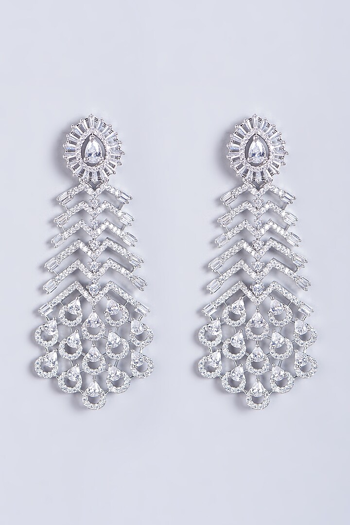 White Finish Faux Diamonds Dangler Earrings by Aster at Pernia's Pop Up Shop