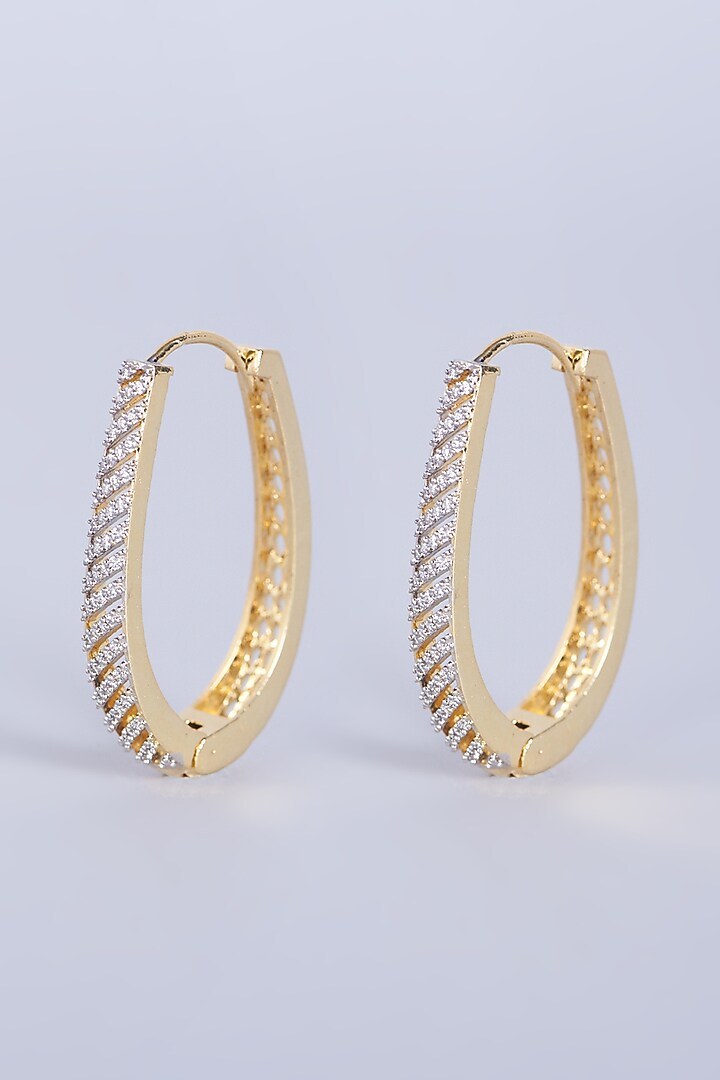 Gold Finish Zircons & Faux Diamonds Hoop Earrings by Aster at Pernia's Pop Up Shop