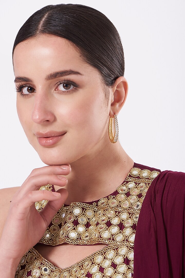 Gold Finish Zircons & Faux Diamonds Hoop Earrings by Aster at Pernia's Pop Up Shop