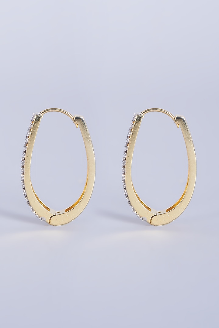 Gold Finish Zircons & Faux Diamonds Hoop Earrings by Aster at Pernia's Pop Up Shop
