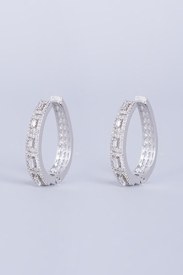 White Finish Faux Diamonds & Zircons Hoop Earrings by Aster at Pernia's Pop Up Shop