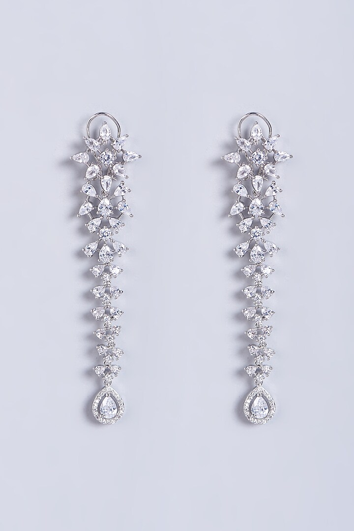 White Finish Zircon Dangler Earrings by Aster at Pernia's Pop Up Shop