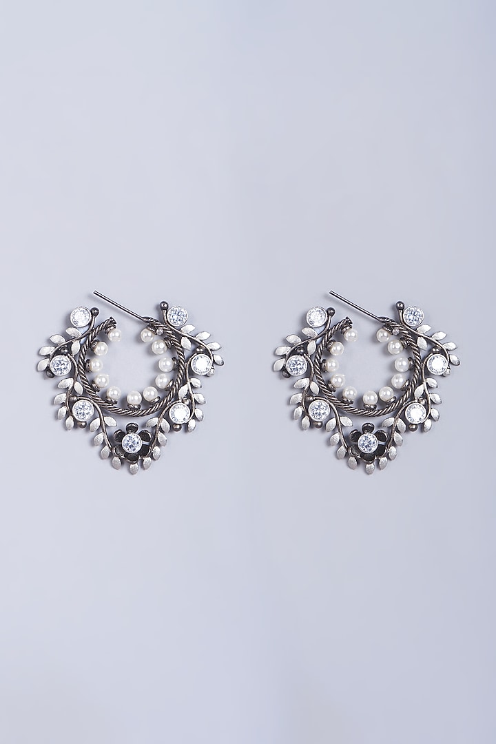 Black Rhodium Finish Faux Diamonds Hoop Earrings by Aster at Pernia's Pop Up Shop