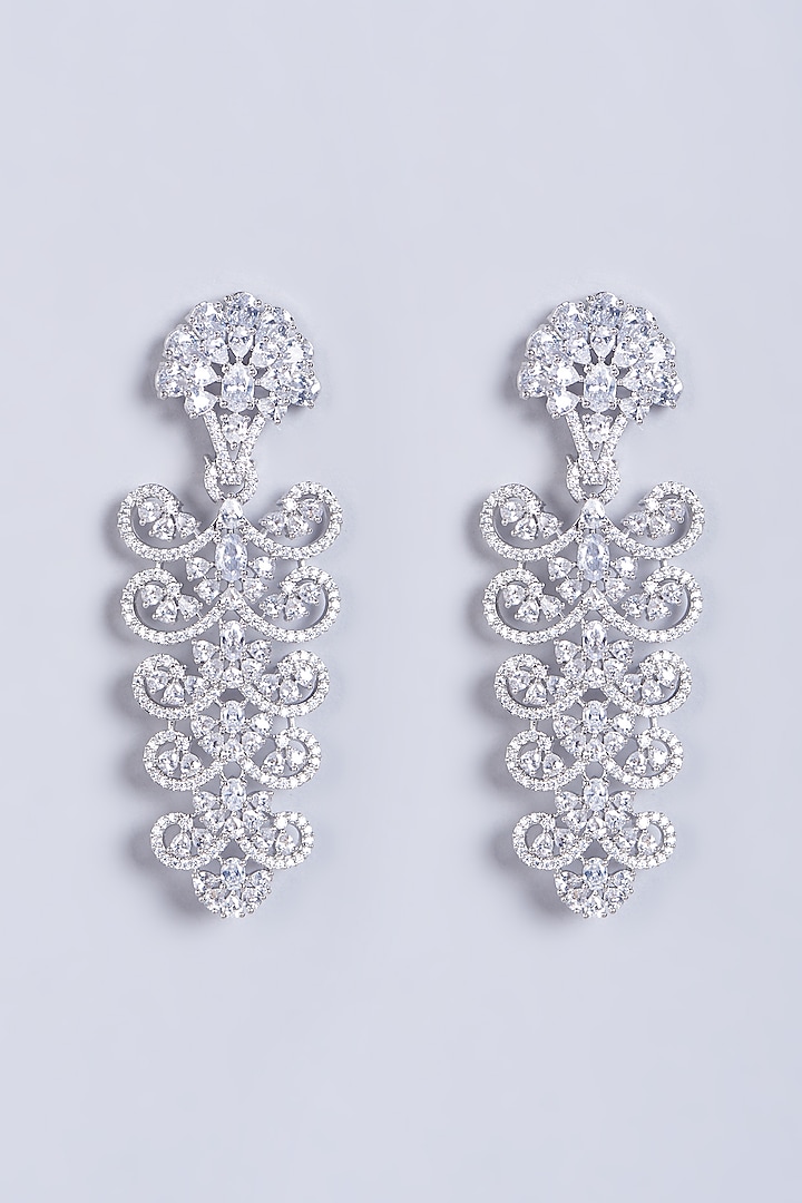 White Finish Zircons Long Dangler Earrings by Aster at Pernia's Pop Up Shop
