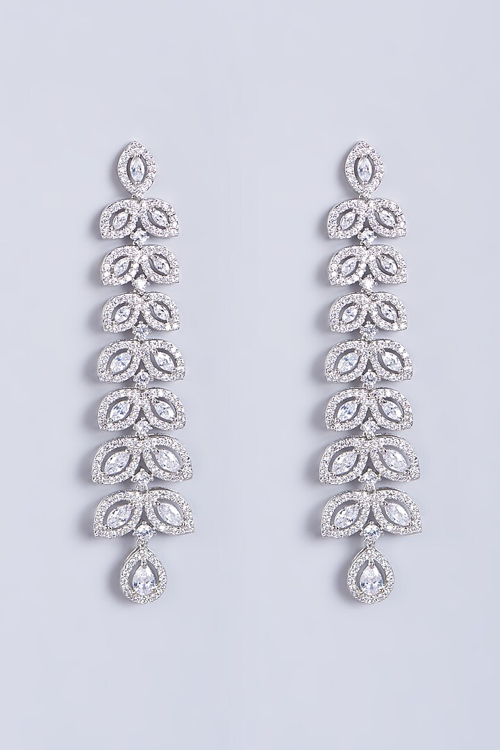 White Finish Faux Diamond Long Dangler Earrings by Aster at Pernia's Pop Up Shop