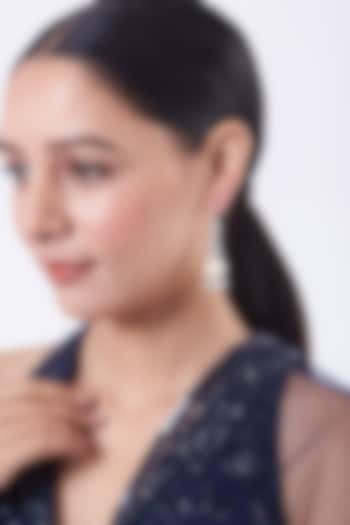 White Finish Pearl & Zircon Long Dangler Earrings by Aster at Pernia's Pop Up Shop